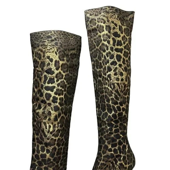 Saint Laurent Gold and Black Over the Knee Boots - Picture 4 of 14